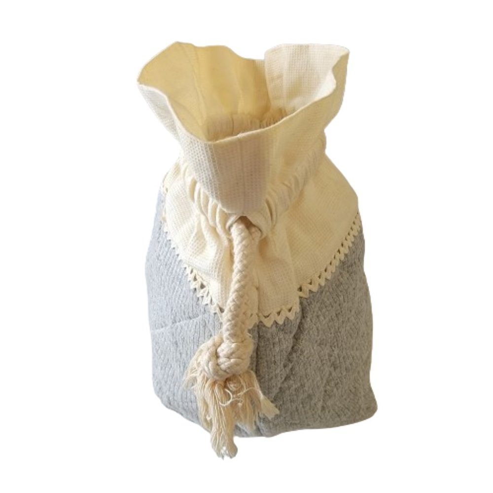 Sylvie Thiriez Creations Two‑Tone Drawstring Tote Bag Rope Pull Grey Beige OS - Picture 9 of 15